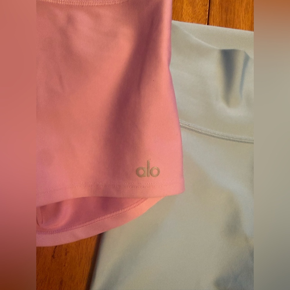 ALO 2 Pack High Waist Airlift Yoga Hike Pink Rose Seashell Blue Biker Shorts - Picture 4 of 9